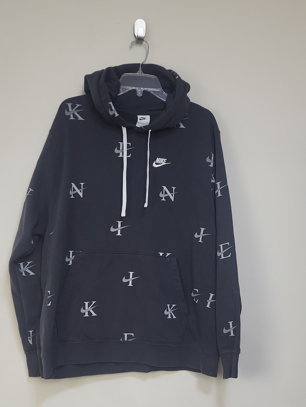 Nike Black Pullover Hoodie with White Logo Swoosh Print